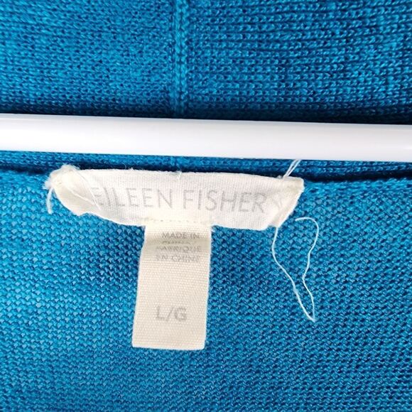 EILEEN FISHER WOMEN LARGE OPEN FRONT CARDIGAN SWEATER ORGANIC LINEN SHORT SLEEVE - Picture 4 of 6